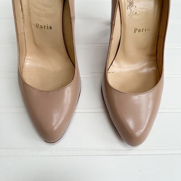 Christian Louboutin Decollete 868 Leather Pumps Nude Beige Round Toe Red 37.5 - Picture 3 of 8